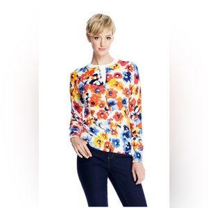 Lands End Women's Supima Print Cardigan Sweater Orchard Floral